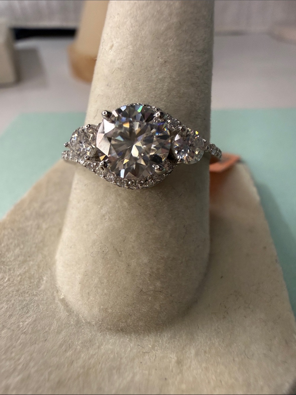 1 CTW Sterling Silver Round-Cut Moissanite Engagement Ring MSRP $400